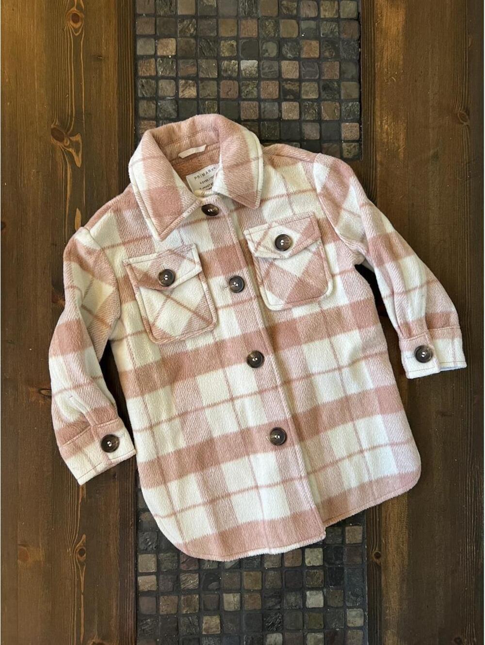 Primark Girls Pink Cream Plaid Jacket size 4-5 ❤️
